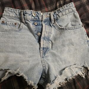 Zara Light Blue Frayed Denim Shorts